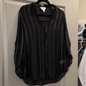 Express Women's Black and Silver Striped Blouse